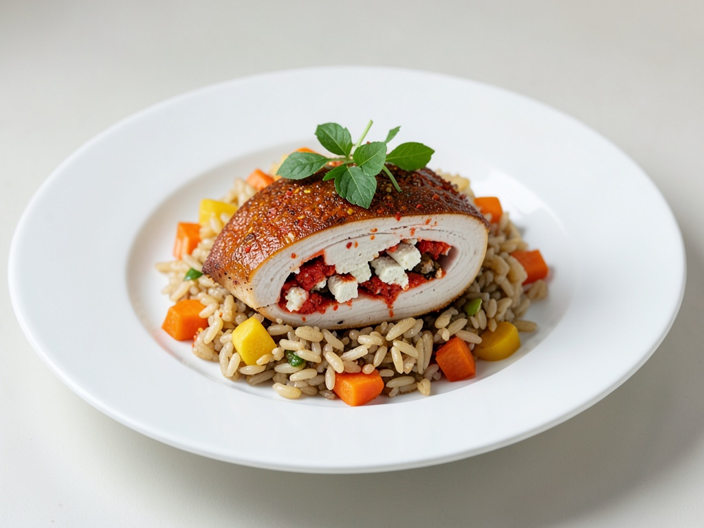 Pollo al Feta e Peperoni su Riso alla Frutta
