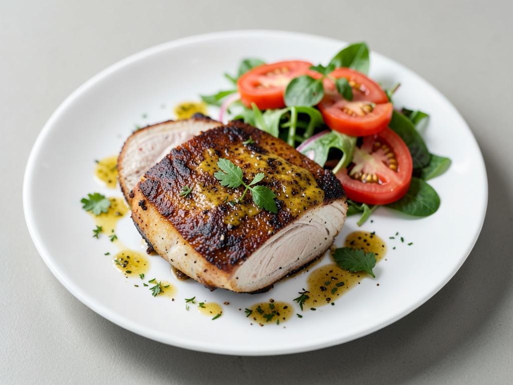 Pollo al senf con insalata di pomodori freschi