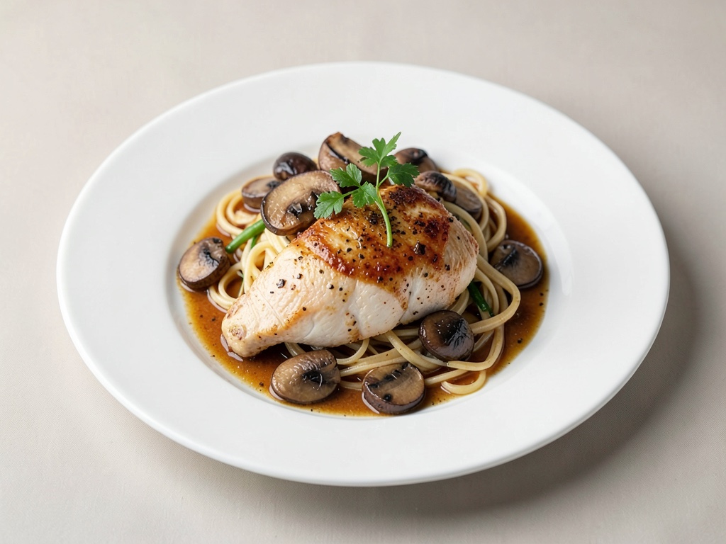 Hähnchenbrust mit Shiitake-Pilzen und Nudeln