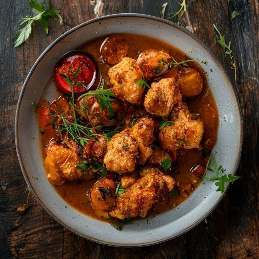 Poulet croustillant avec ragoût de tomates épicé