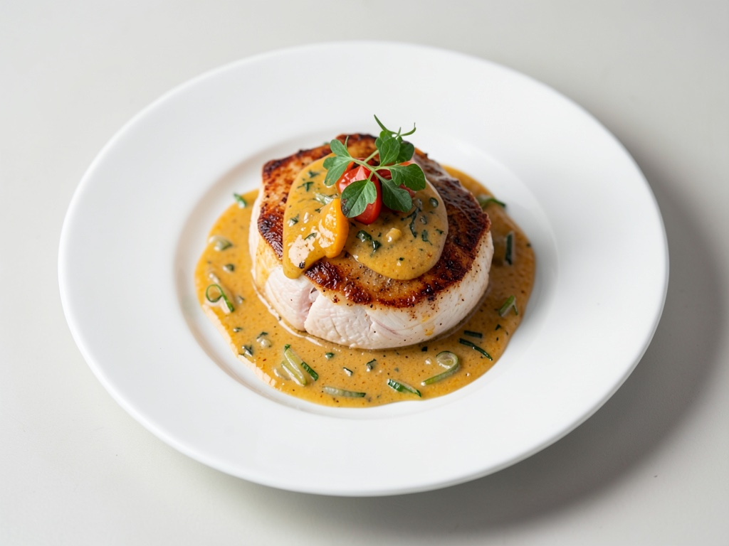 Petto di pollo tenero con salsa all'arancia e porro