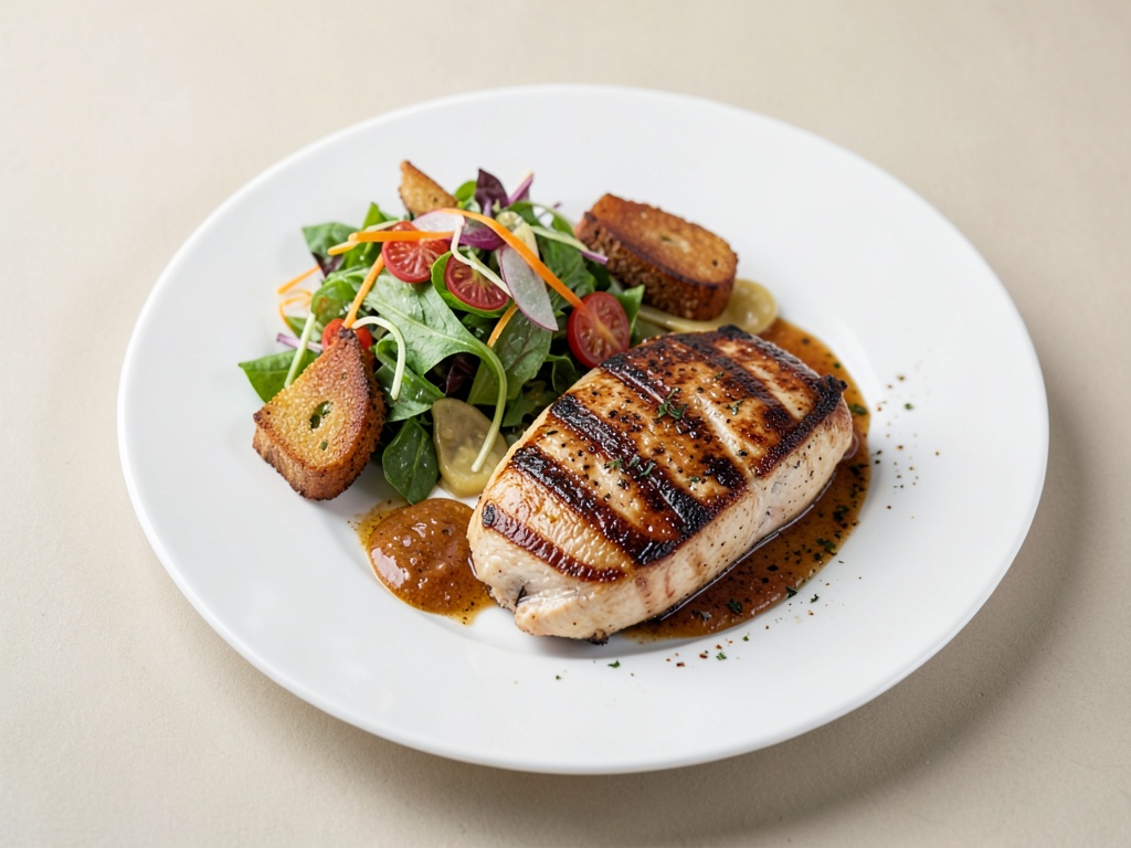 Petto di pollo alla griglia con insalata di pane croccante