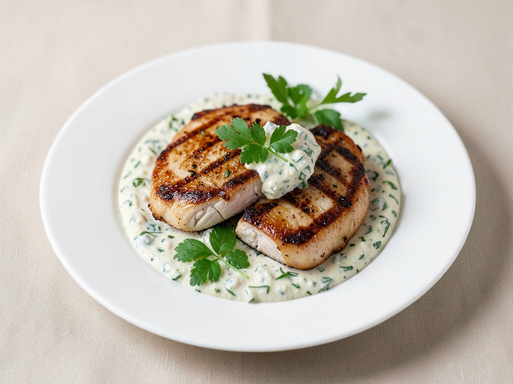 Poitrine de poulet grillée avec dip aux herbes fraîches