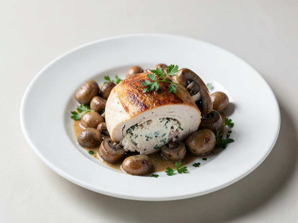 Petto di pollo ripieno di formaggio di capra con funghi