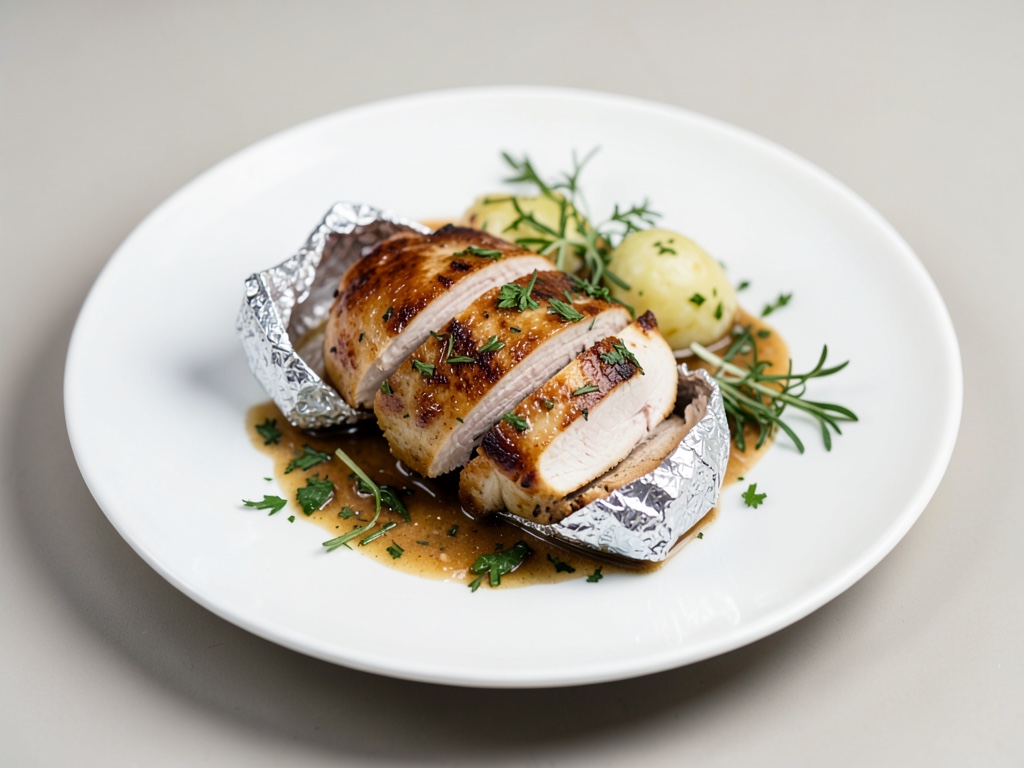 Petto di pollo tenero in pacchetto di carta forno alle erbe
