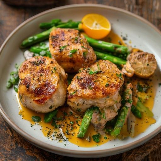 Petto di pollo ripieno di senf con asparagi
