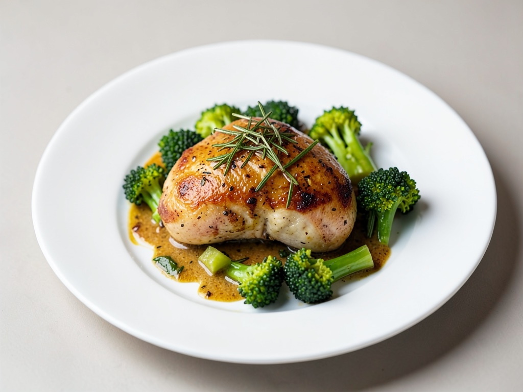 Poulet à la moutarde et au romarin avec brocoli