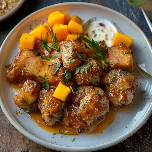 Polpette di pollo allo zenzero con salsa fresca al mango e coriandolo