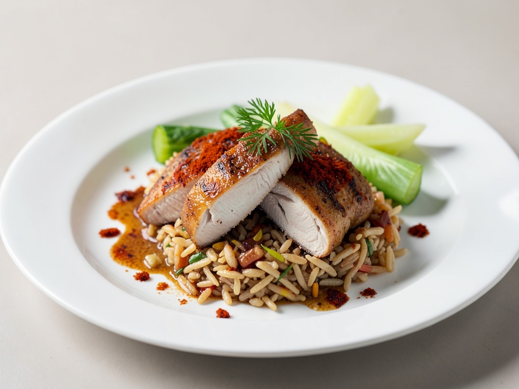 Tenero filetto di pollo con riso allo zafferano e sedano