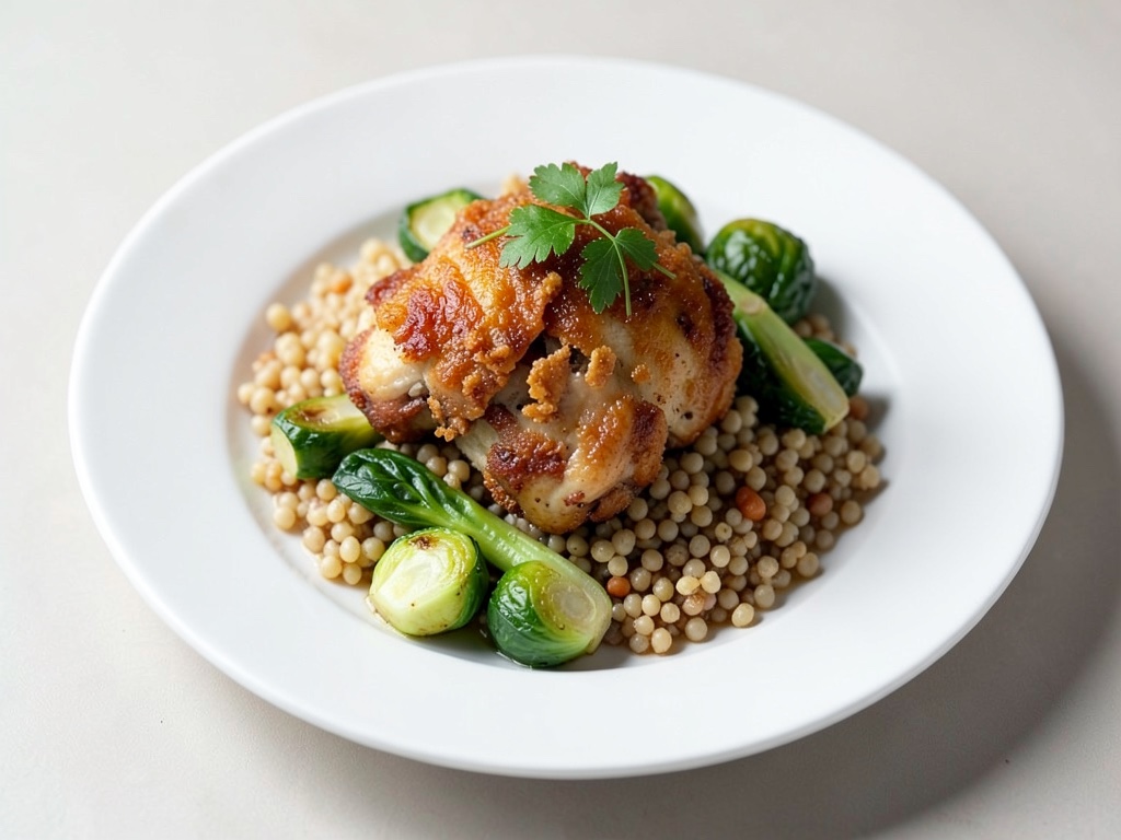 Pollo croccante con couscous e cavolo di Bruxelles