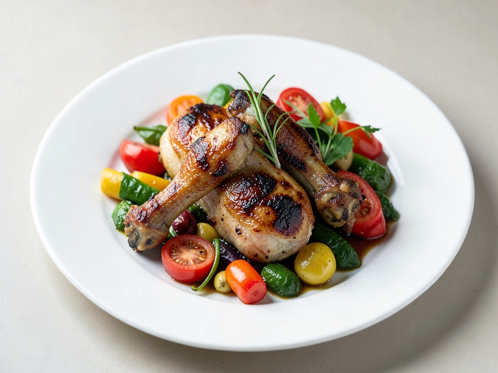 Cosce di pollo alla griglia con verdure miste