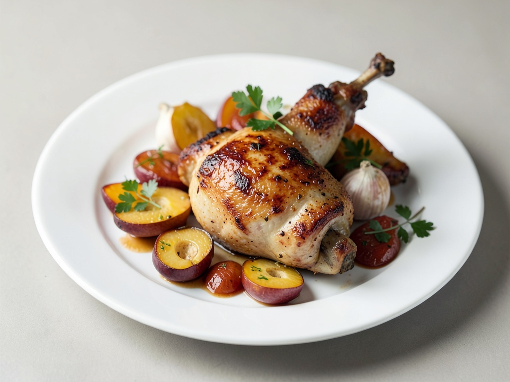 Cuisse de poulet au four aux nectarines et à l'ail