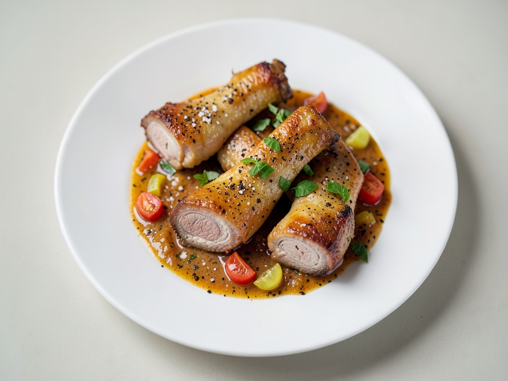 Knusprige Hähnchenschenkel mit fruchtig-würziger Sauce