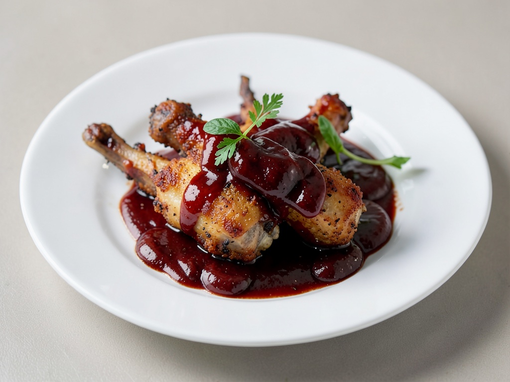 Cuisse de poulet croustillante avec glaçage cerise-chocolat