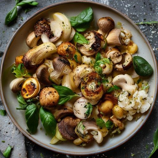 Padella di pollo con carciofo, champignon e basilico