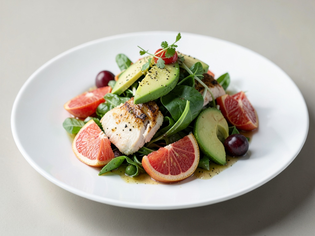Salade de début d'été au poulet, avocat et pamplemousse rose