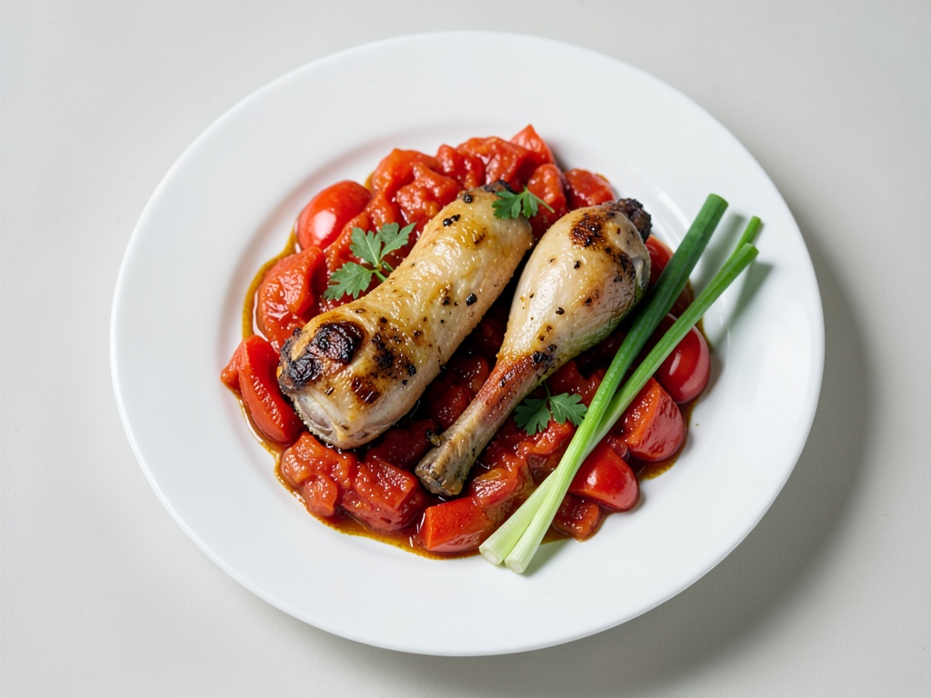 Cosce di pollo croccanti con verdure al pomodoro