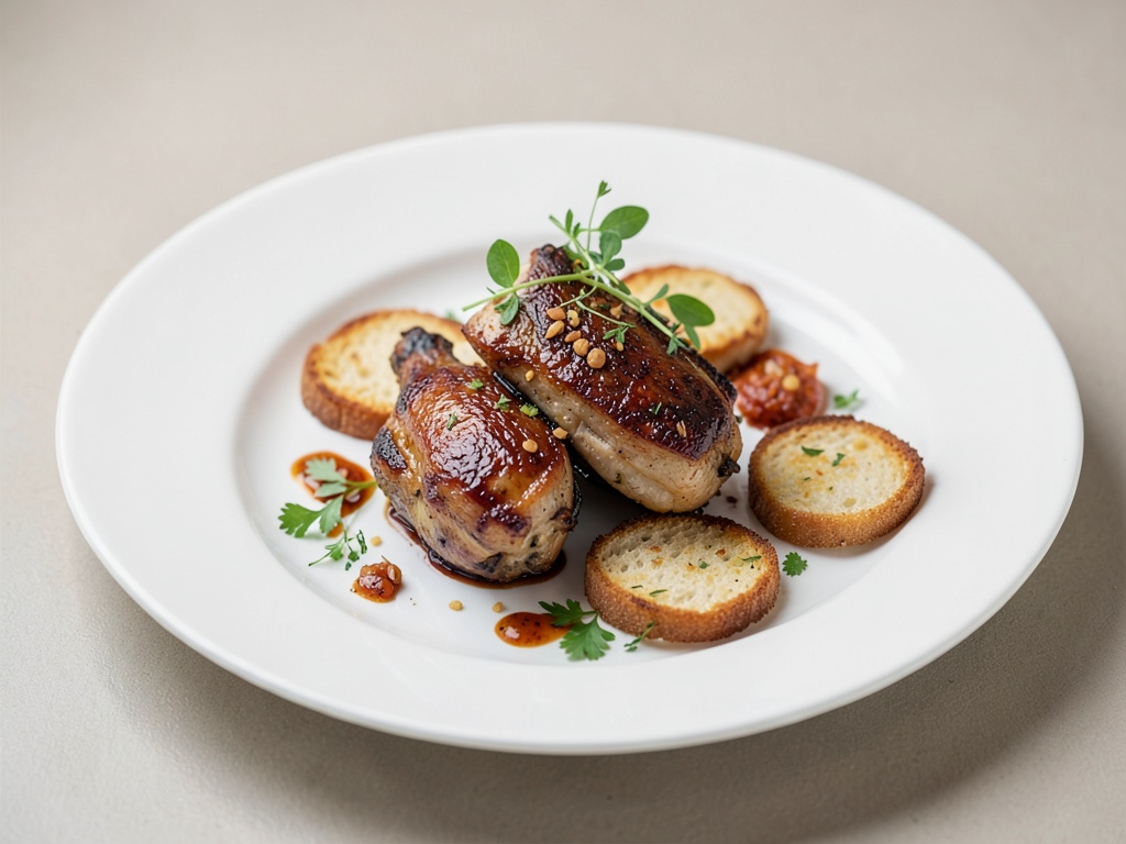 Cosce di pollo marinate con crostini tostati