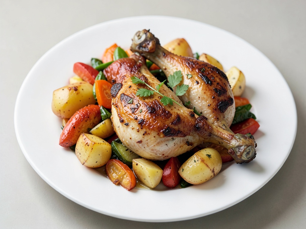 Cosce di pollo al forno con patate e verdure
