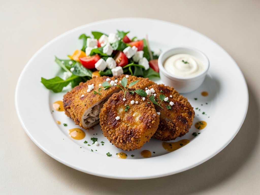 Cotolette di pollo croccanti con verdure al formaggio di pecora e yogurt