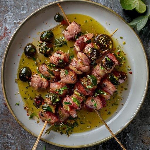 Brochetas de pollo con aceitunas