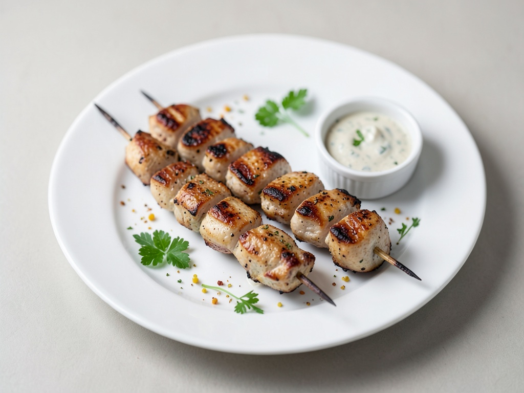 Brochettes de poulet grillées avec dip au poivron