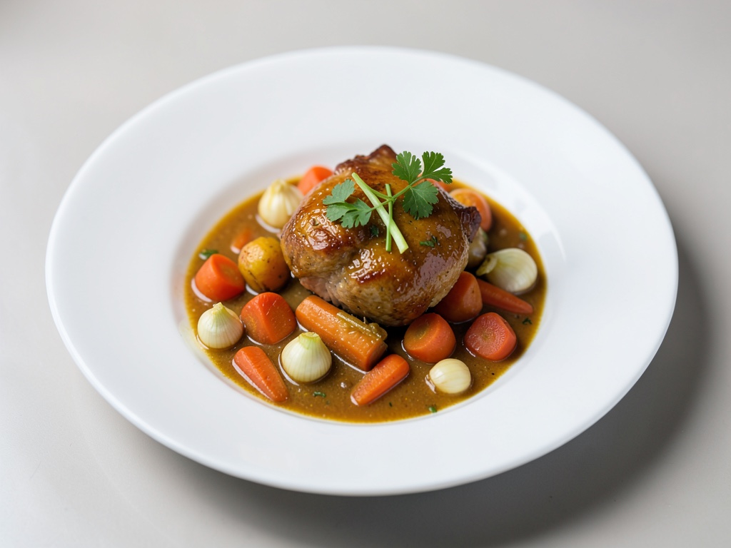 Ragoût de poulet doré aux carottes et échalotes