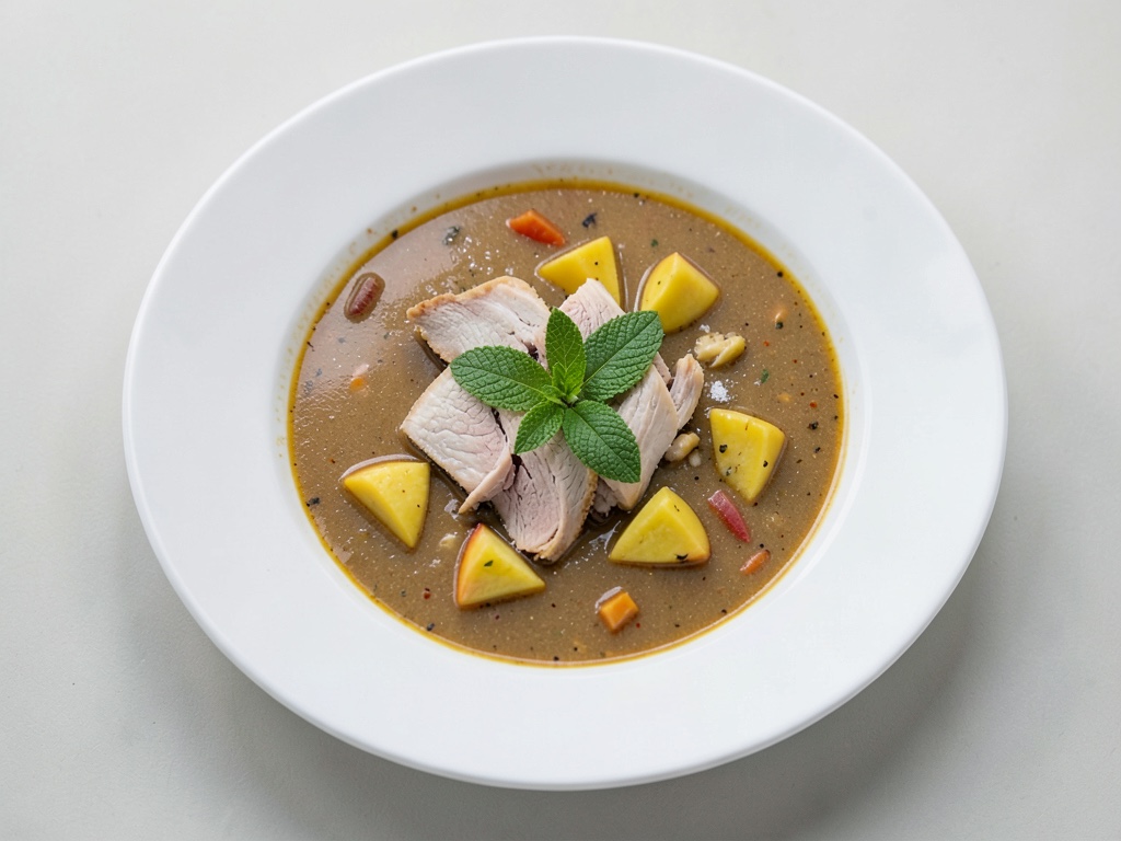 Sopa de curry cremosa de pollo y mango