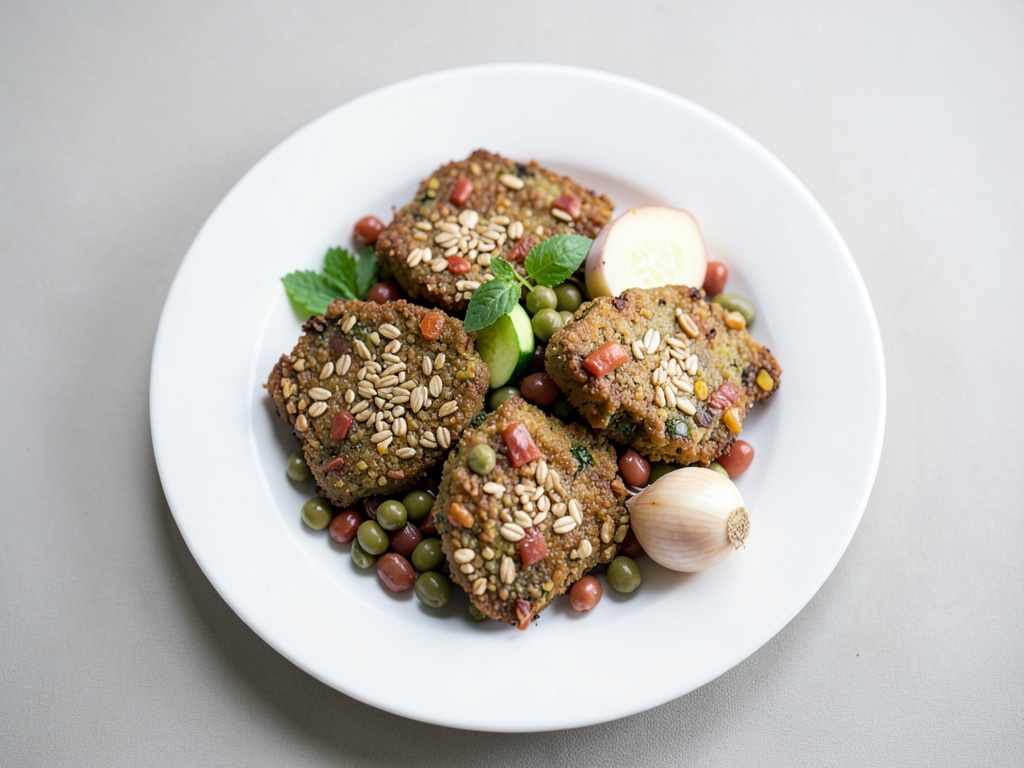 Hamburger croccanti all'avena e verdure con fagioli speziati