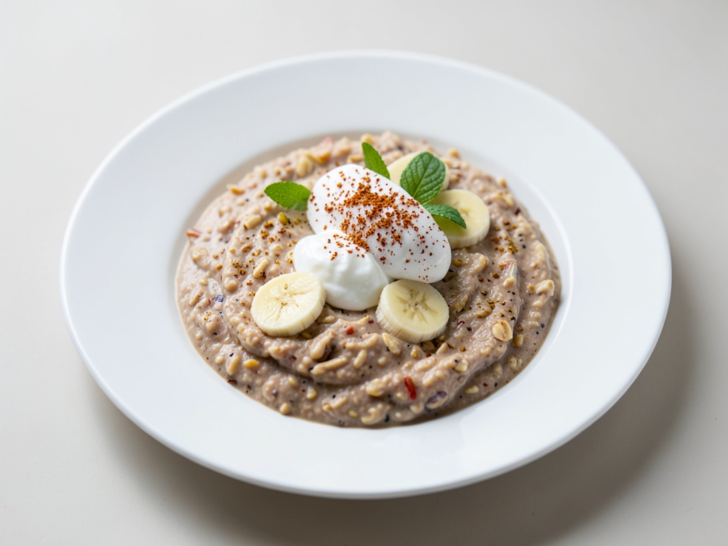 Porridge cremoso con banana fresca e yogurt
