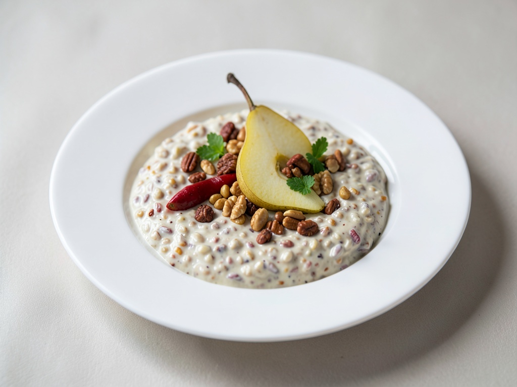 Avena remojada de la noche con pera y nueces