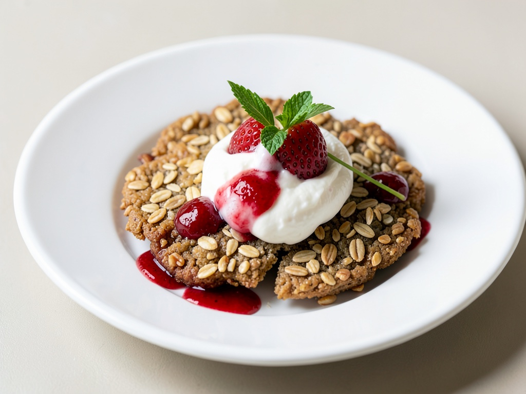 Biscotti d'avena con crema di yogurt e fragole