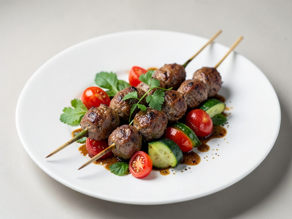 Brochettes de viande hachée avec légumes frais