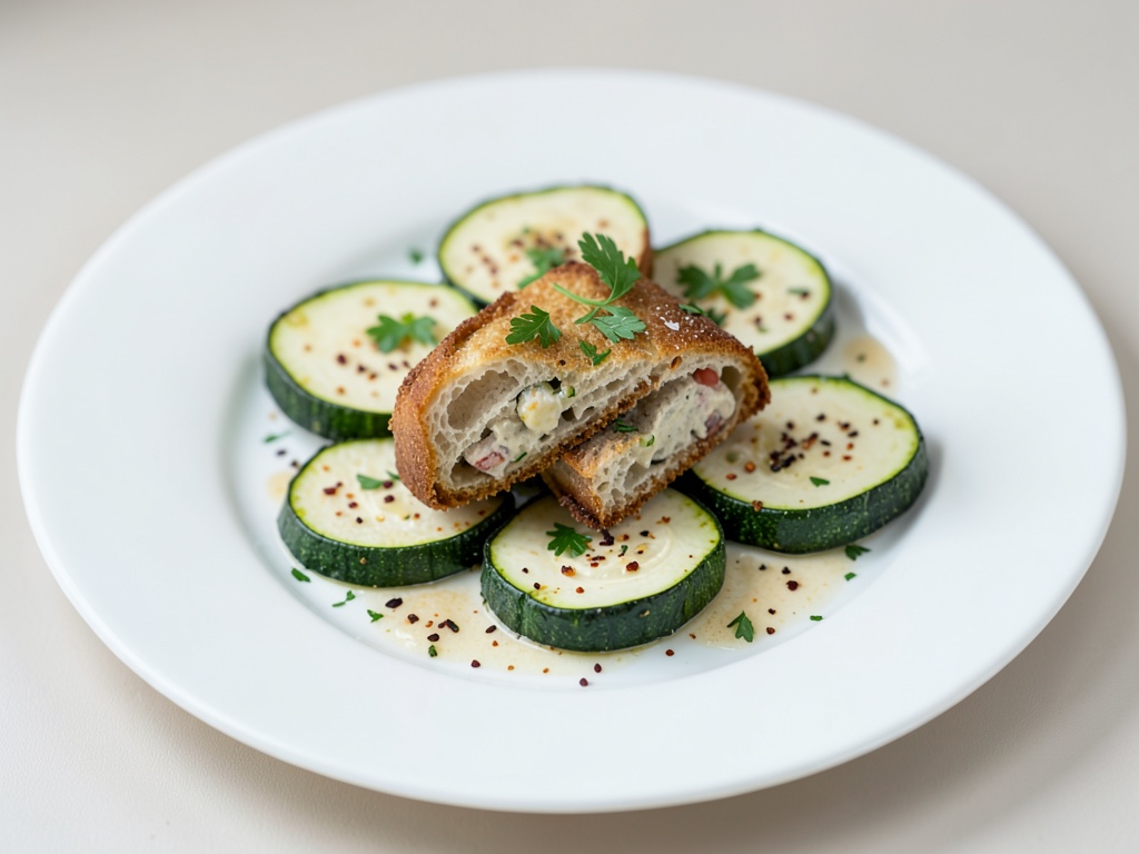 Moitiés de courgettes farcies au pain croustillant