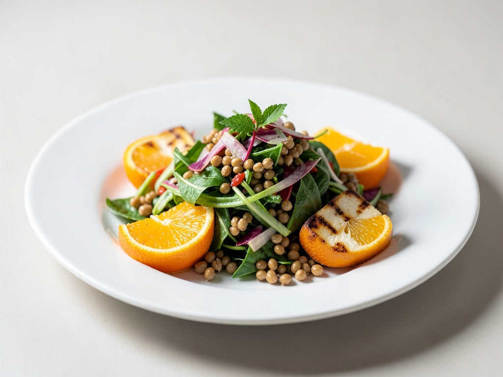 Insalata di orzo con arance e halloumi alla griglia