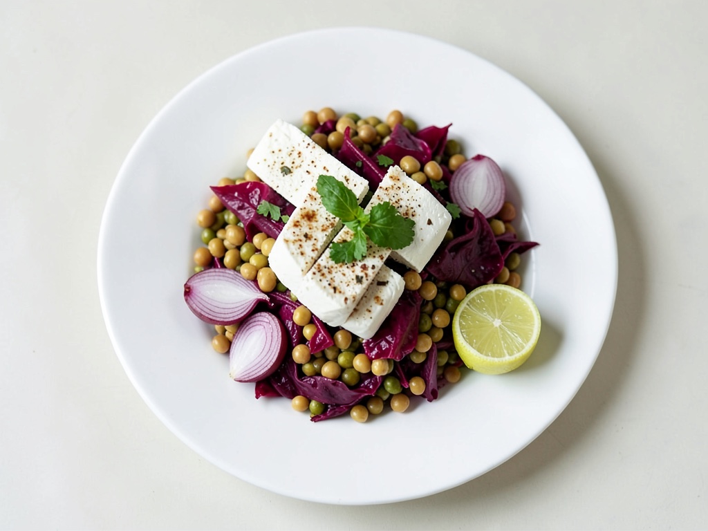 Halloumi su insalata di lenticchie, ceci e barbabietola