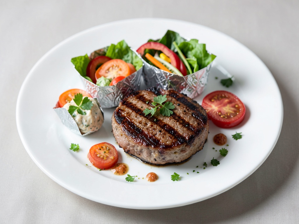 Hamburger alla griglia con sacchetti di verdure al forno