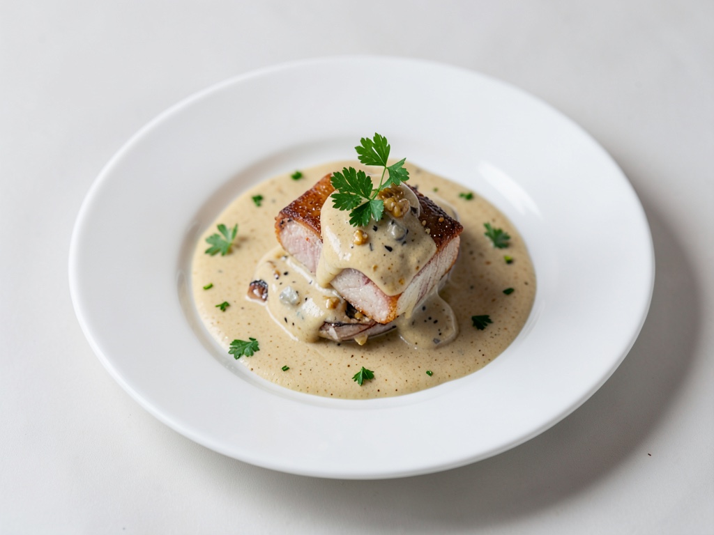 Merluzzo di mare tenero in salsa di birra cremosa
