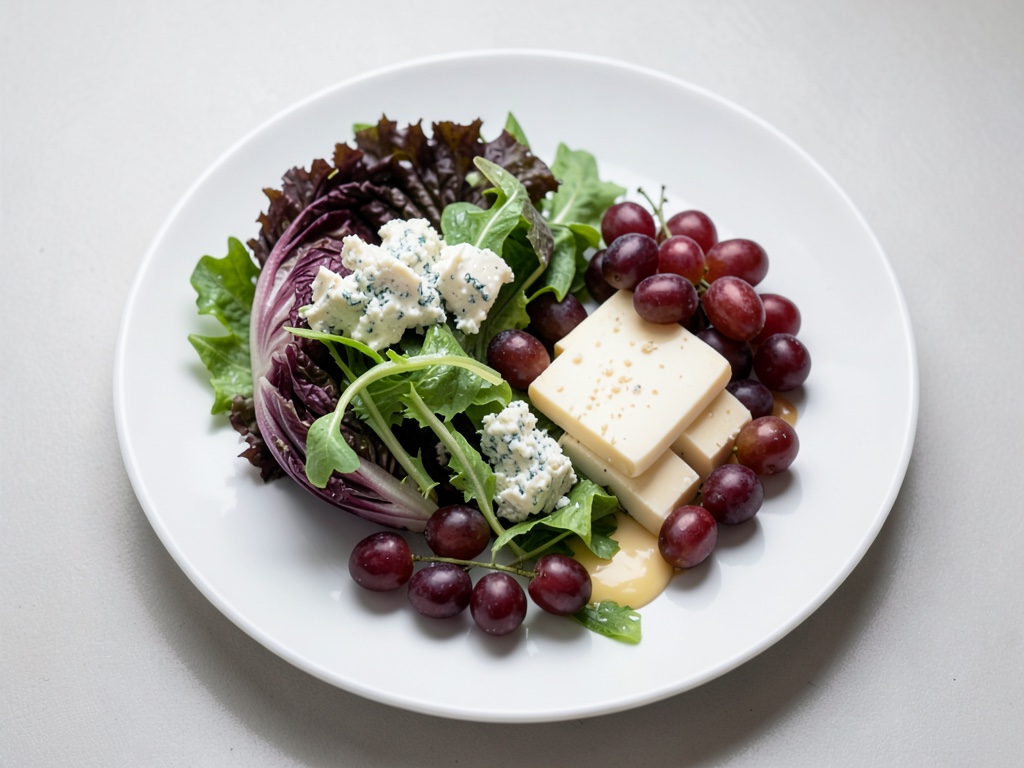 Salade d'automne aux feuilles de salade, raisins et fromage