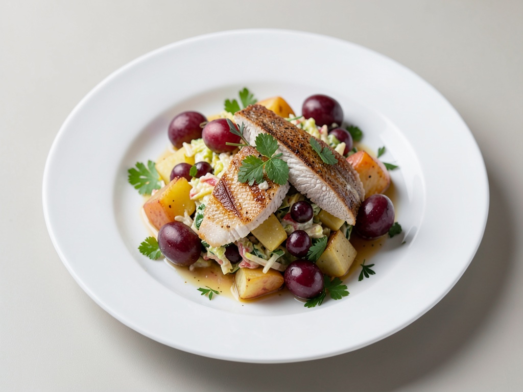 Insalata di patate autunnale con uva e trota