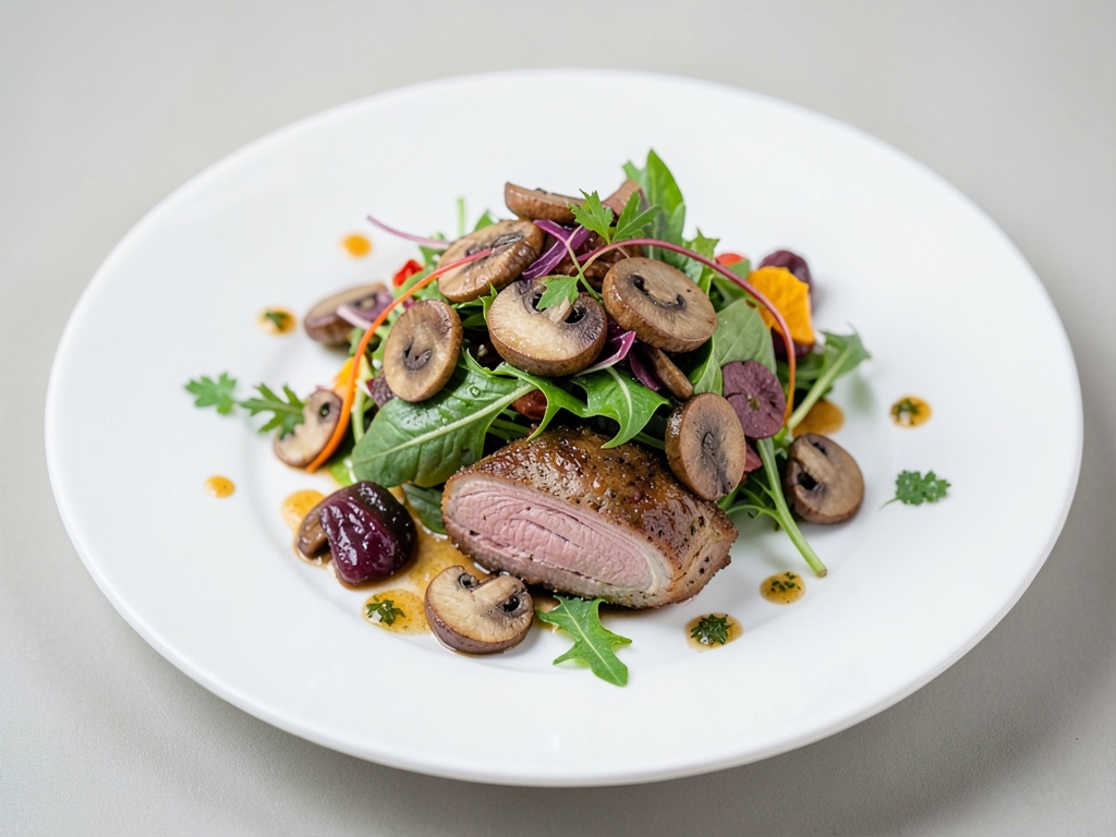 Insalata autunnale con funghi e filetto di coniglio