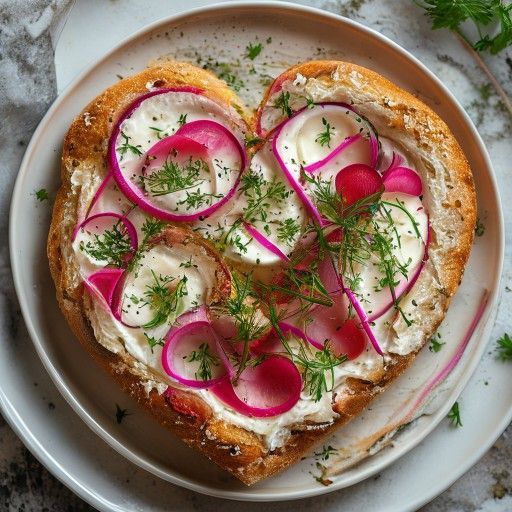 Spalmabili a forma di cuore con formaggio fresco, ravanelli e erba cipollina