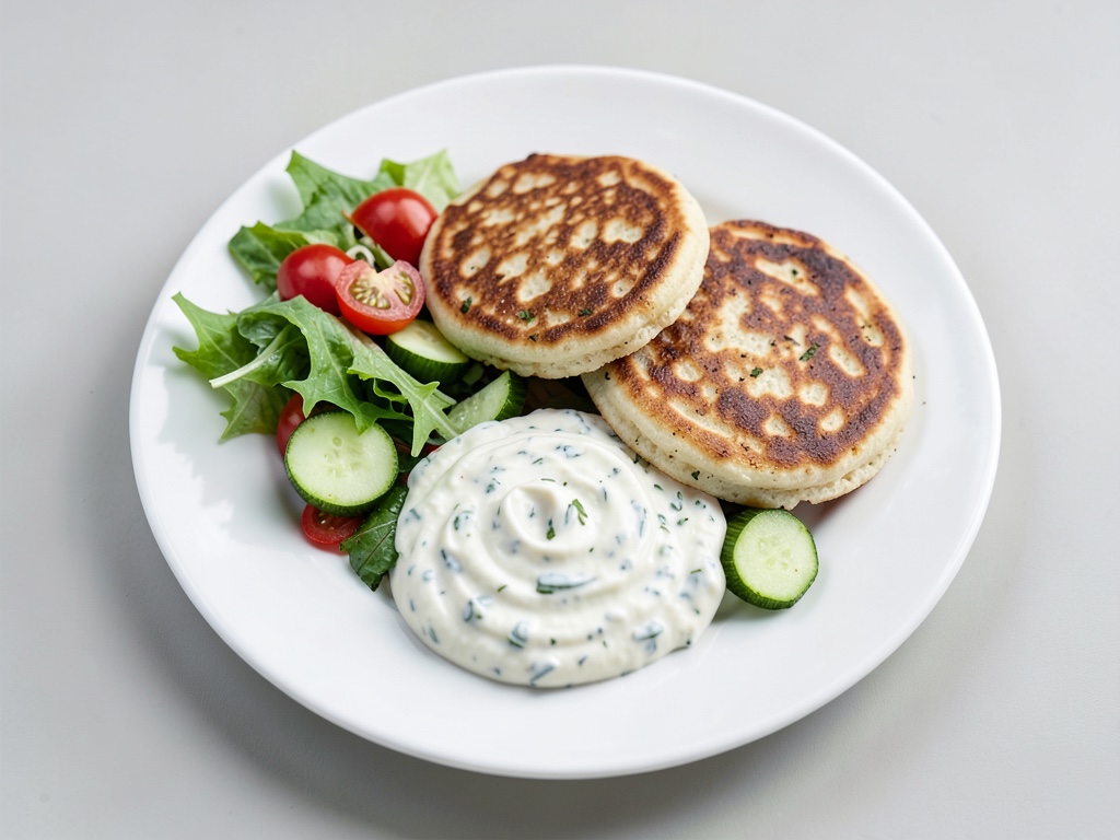 Frittelle salate con dip di yogurt e cetrioli