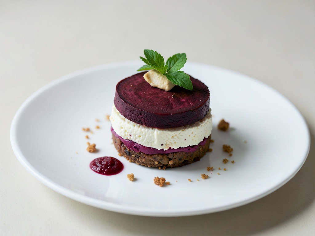 Tiramìsal salato di barbabietola rossa e formaggio di capra