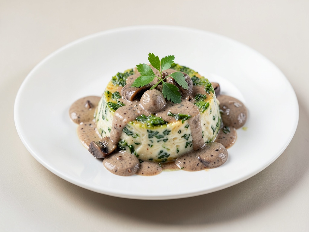 Saporito flan di sedano con salsa di funghi al tartufo