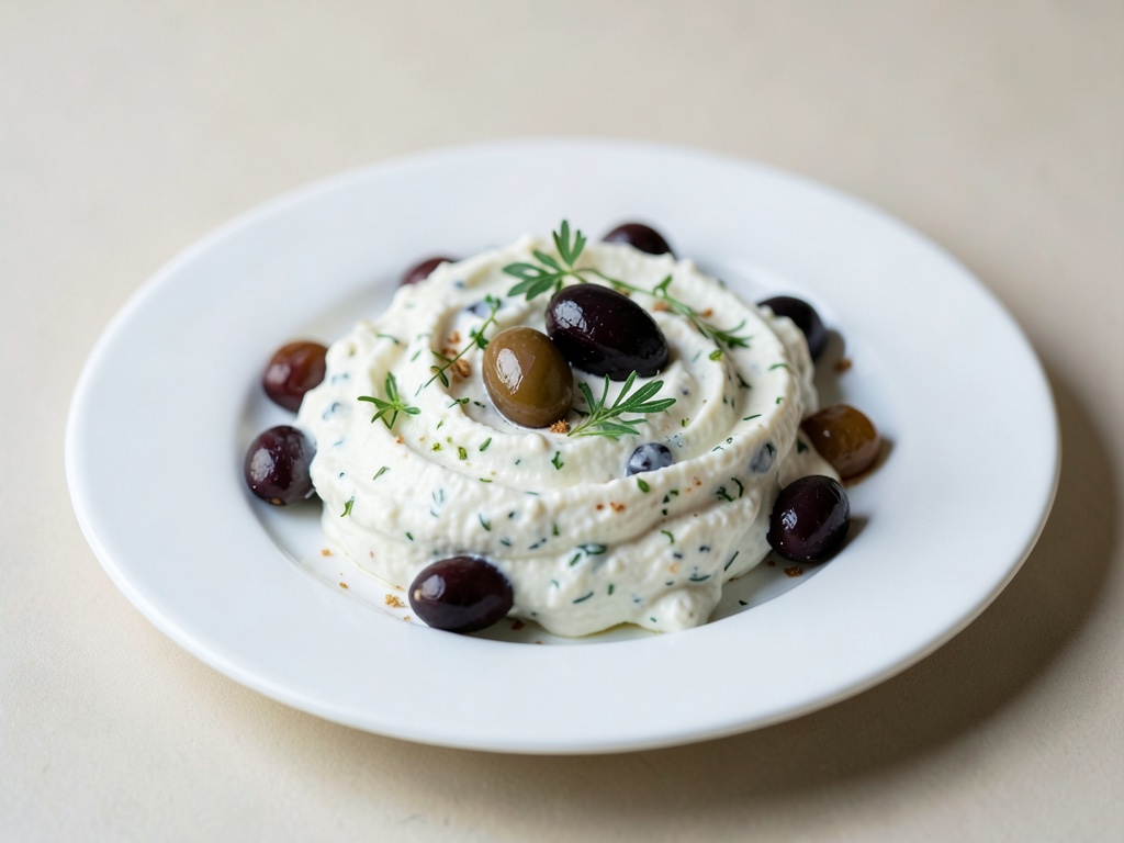 Herzhafter Joghurt auf griechische Art (Tzatziki) mit Kalamata-Oliven
