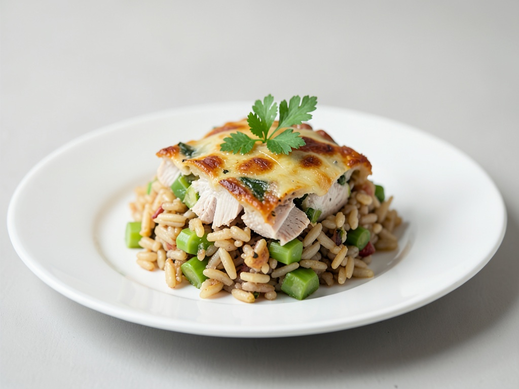 Saporito gratinato di riso con tacchino e sedano
