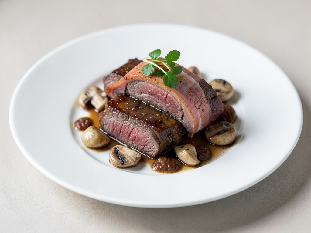 Filetto di cervo avvolto nel prosciutto con funghi