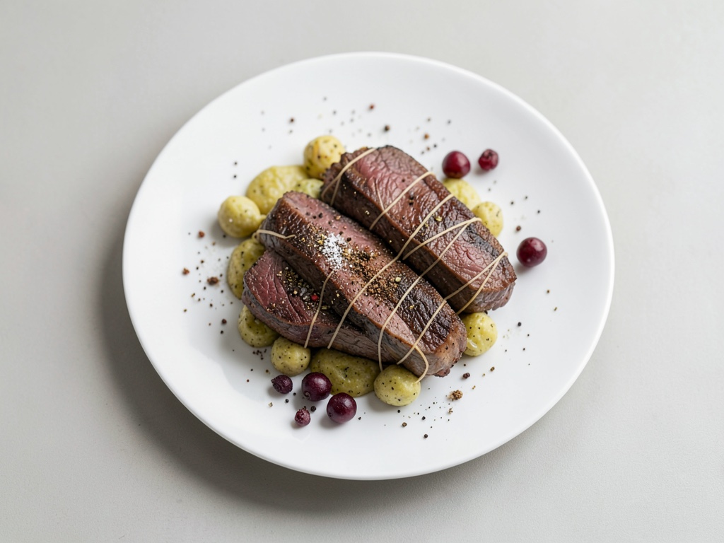 Bistecche di cervo con crocchette di patate croccanti