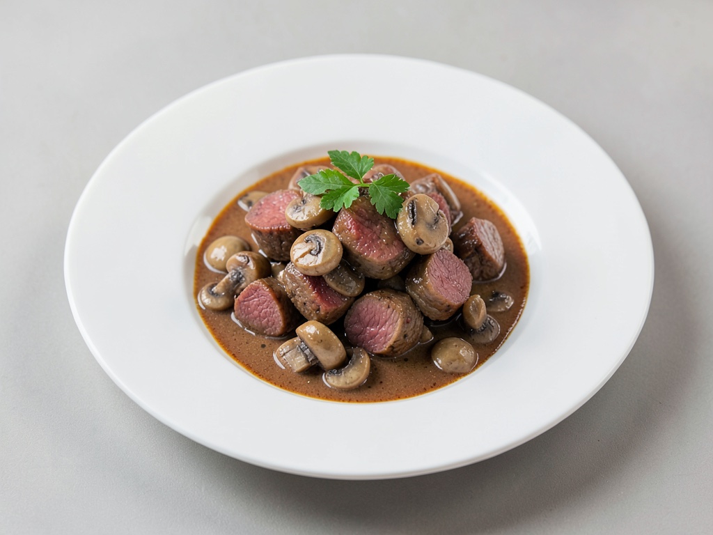 Gulasco di cervo tenero con funghi champignon